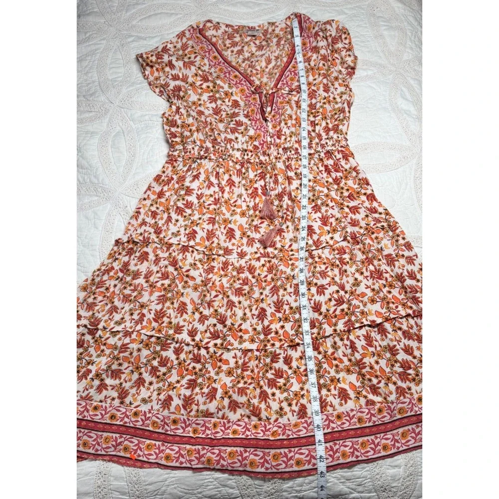 Lola‎ P. Floral Festival Cottagecore Midi Dress Peasant Boho Tiered Womens XL
